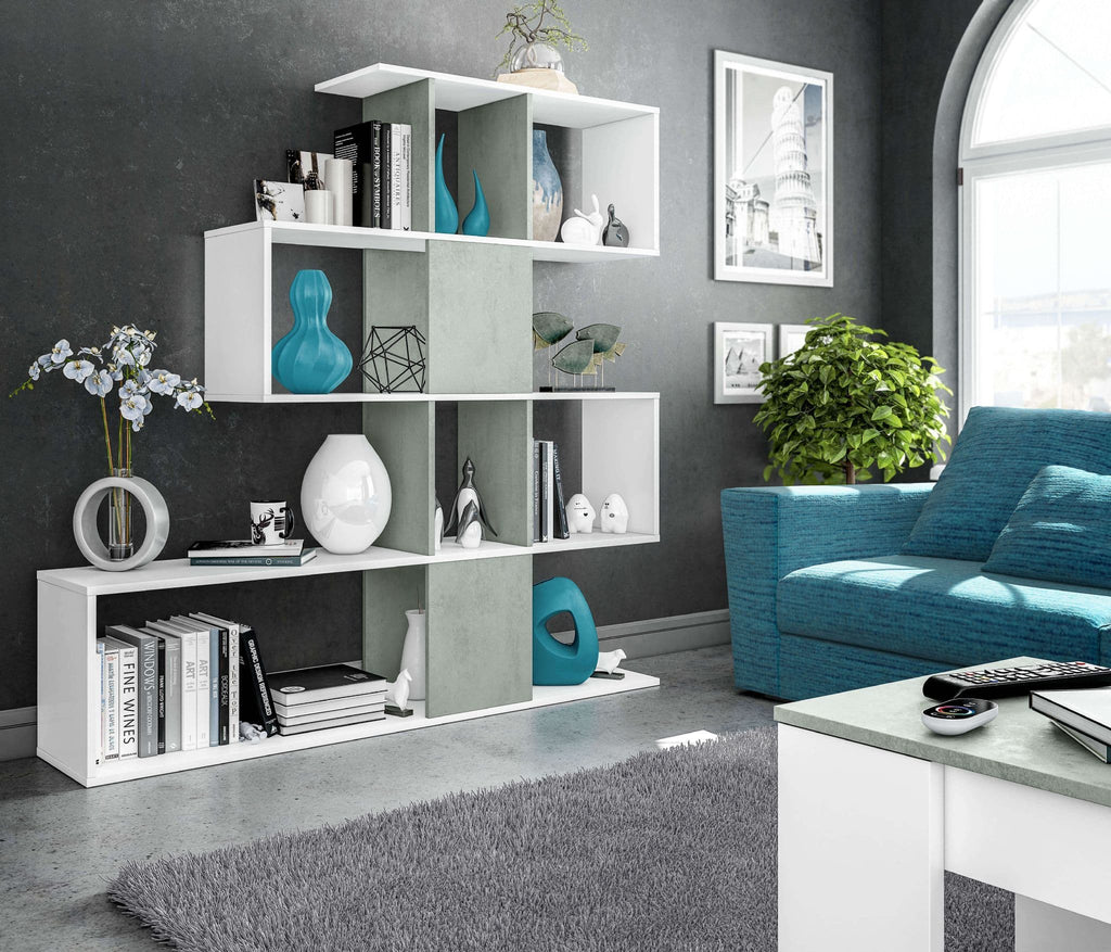 Zaga Arctic White and Concrete Grey Bookcase