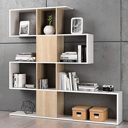Zaga White And Oak Effect Gloss Bookcase — angled product view