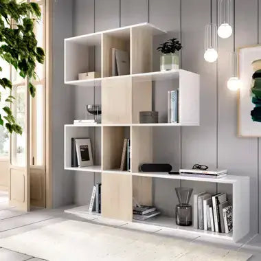Zaga White And Oak Effect Gloss Bookcase — side product view