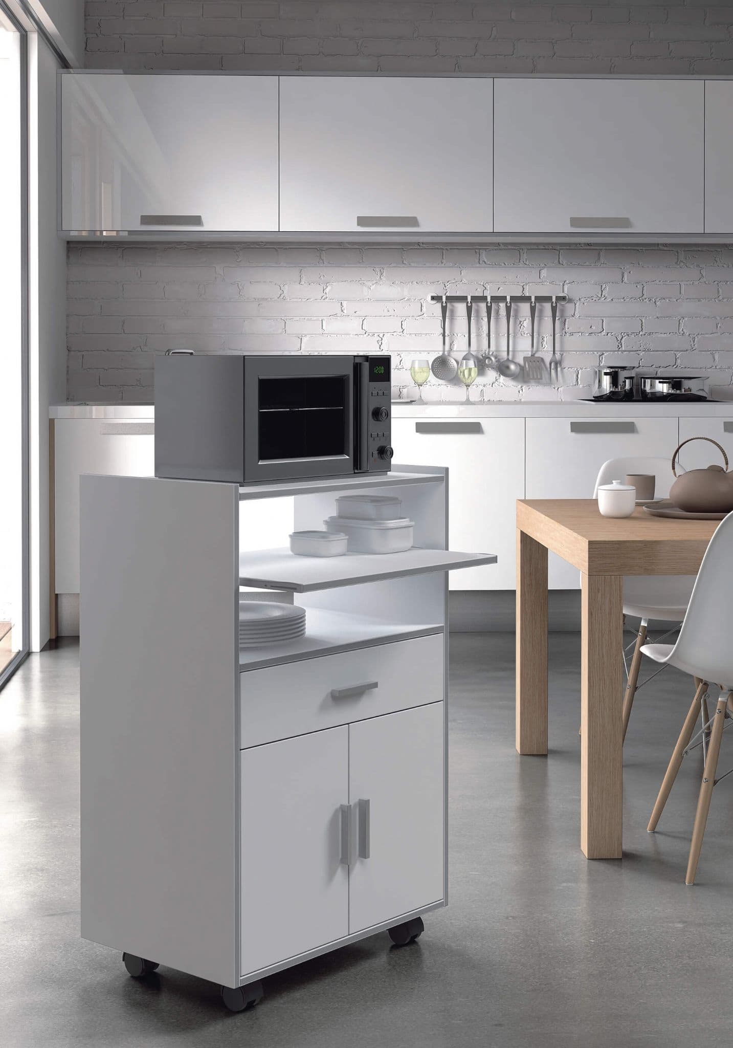 Zidan White and Grey Kitchen Trolley