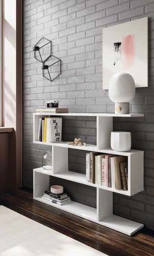 Zing Short White Gloss Bookcase — styled room view
