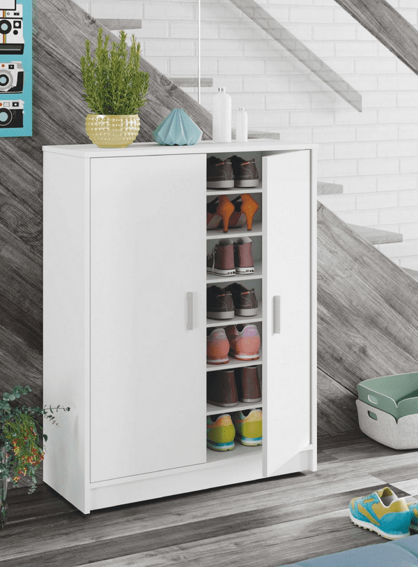 Zuldy Large 30 Pairs White Shoe Cupboard — hallway lifestyle view