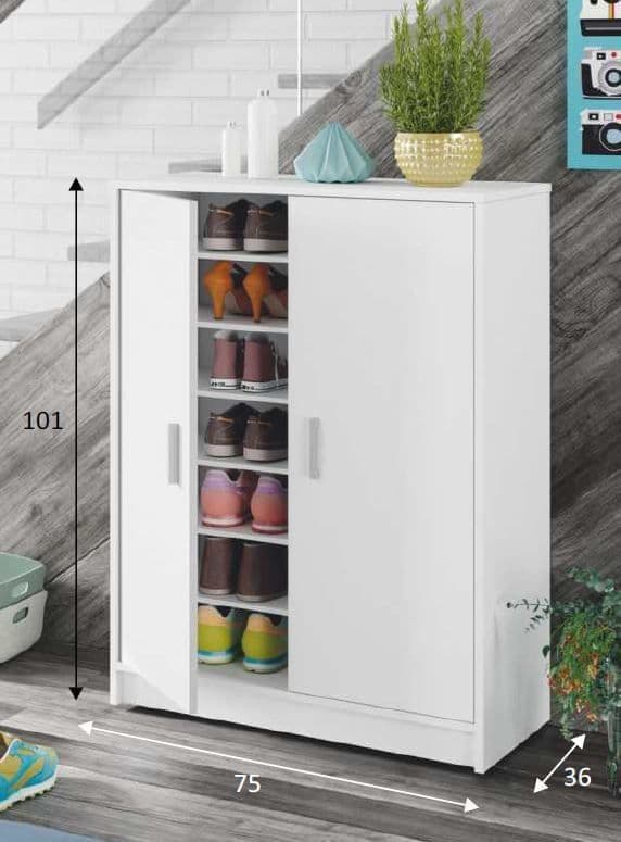 Zuldy Large 30 Pairs White Shoe Cupboard — angled product view