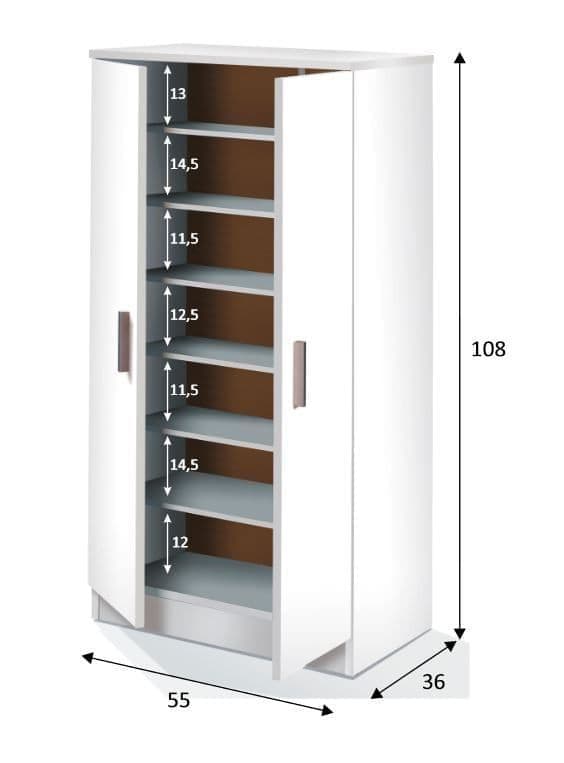 Zuldy White Shoe Cupboard — angled product view